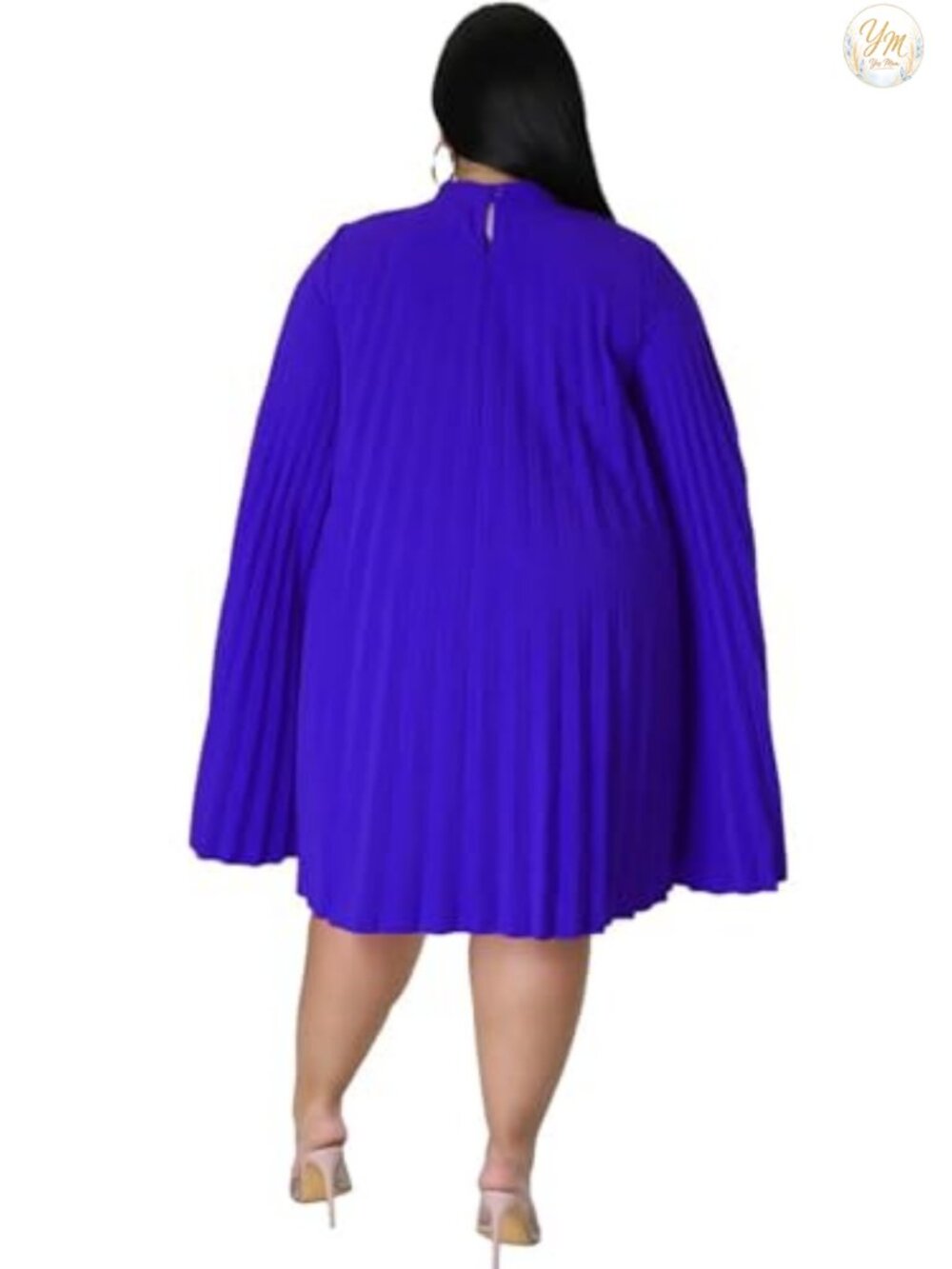 Women Plus Size Cape Dress Pleated Cocktail Mini Dress - Picture 4 of 6